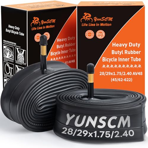 YUNSCM 29 Bike Tubes 29x1.75/2.4 28x1.75/2.4 (45/62-622) Heavy Duty Bike Tubes AV48mm Schrader Valve Compatible with 28/29x1.75/1.95/2.0/2.1/2.125/2.25/2.3/2.40 Bike Bicycle Tire Tubes-2 PCS