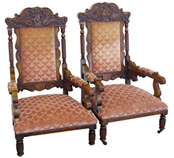 2 antike Sessel Gründerzeit um 1880 aus Eiche mit rotem Polster | Clubsessel Polstermöbel 2er Set| B: 74 cm (9804)