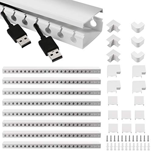 Kabelkanal Selbstklebend, Alritz 9 Stück PVC Kabelabdeckung Kabelmanagement Schreibtisch und TV Kabelkanal Installationskanal Wand für alle Netzkabel in Haushalt/Büro - 39x4x2cm, Weiß | Installationskanal für die Wand, ideal für Netzkabel in Haushalt und Büro – je 39 × 4 × 2 cm