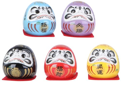Amosfun Japanische Dharma-Keramikfiguren im Set – Handgefertigte Mini-Glücksbringer (4×4×5 cm) – Traditionelle Asiatische Skulpturen als Spirituelle Tischdeko & Feng-Shui-Wohnkultur