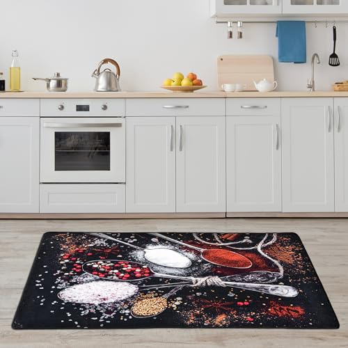 miqna Küchenteppich, rutschfeste Küchenläufer, Waschbarer Küchen Teppich, Schwarz Küchenmatte, Waschbarer Küchen Teppich (Schwarz, 120 x 180 cm)
