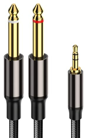 VIOY 6.35mm to 3.5mm Stereo Audio Cable 3M, 1/8 Male to Dual 1/4 Male Cord | Gold‑Plated Plugs, Silver‑Plated Copper Core, Multi‑Layer Shielding, Bi‑Directional, For Amplifier, Mixer, Speakers