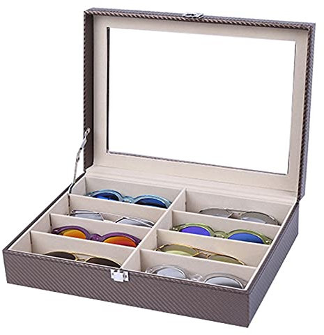 Brillenbox Brillen Display Brillenkoffer, Kohlefaserdesign. Pu. Leder 8 Slots Brillen Organizer Sonnenbrillen Aufbewahrungsbox Halter Abschlussbare Brillenanzeigekoffer Brillenaufbewahrung Sonnenbrill