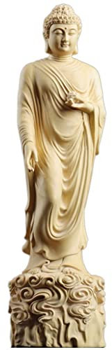 FIDALIKA 20cm Amitabha Buddha Skulptur Holz Schnitzen Sakyamuni Statue, Meditative Buddah des Grand Temple Garden Statuen, for Home Altar Zen Feng Shui Dekoration Hauswarming Dekor Skulptur
