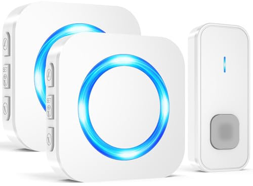 SURFOU Wireless Doorbell, Waterproof Doorbell Cordless Battery Operated at 1300ft Long Range, Plug in Electric Door Bell Chime Kit with 55 Melodies 5 Volume (2 Receiver + 1 Transmitter)