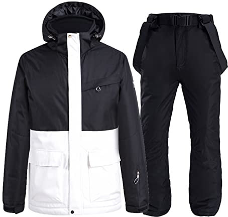 DZQUY Damen Schneejacke wasserdichte Winddichte Skijacke Wear Fleece-Skianzüge Mit Kapuze Isolierter Skianzug Für Damen Winter Outdoor,Schwarz,S
