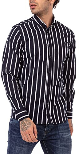 RED BRIDGE Camisa Manga Larga con diseño a Rayas para Hombres Azul M