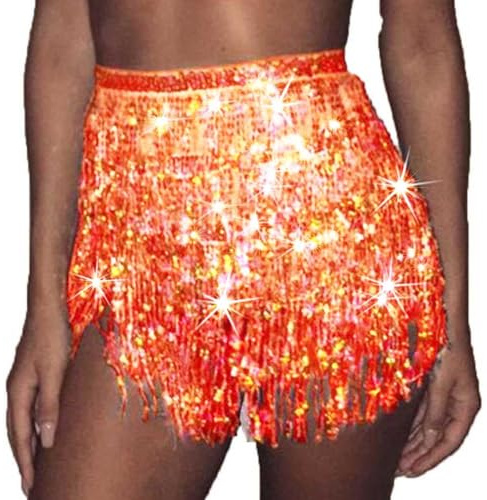 Ushiny Sparkle Silvester Paillette Fringe Weihnachten Mini Röcke Sparkly Tassel Rave Kostüm Festvial Shorts für Damen