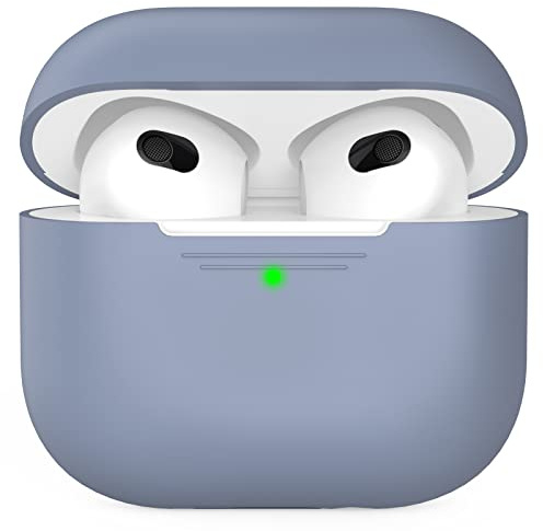 AHASTYLE Case per Airpods 3 Case Cover, Custodia Protettiva in Silicone [LED Anteriore Visibile][Supporto Ricarica Wireless] Compatìbile con Apple Airpods 3 2021 (Grigio Lavanda)