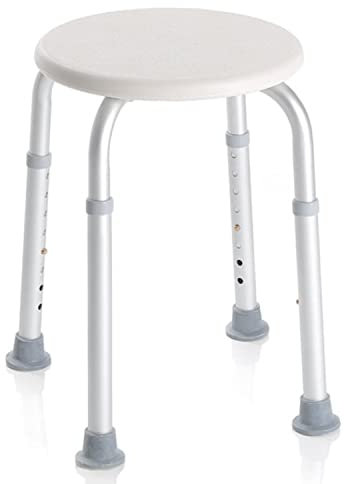 GOVITA - Sedia per doccia, Sgabello da doccia, forma rotonda, regolabile in altezza, SGABELLO BAGNO ROTONDO, Sgabello doccia per anziani, Sedia doccia per disabili, Piedini antiscivolo