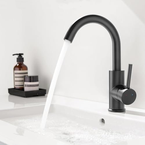 Mitigeur Lavabo, Auralum Robinet Salle Bain Noir Rotatif à 360°, Robinet Lavabo Hauteur Total 260mm avec Aérateur Démotable