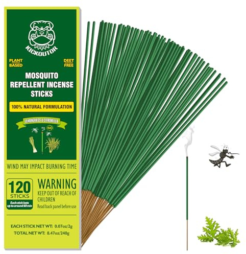 KICKOUTOR® Mosquito Repellent Outdoor Patio 120 PCS Citronella Oil Mosquito Incense Sticks Natural Organic Mosquito Barrier Mosquito Repeller for Backyard Travel Camping Indoors Gnat Mosquito Control