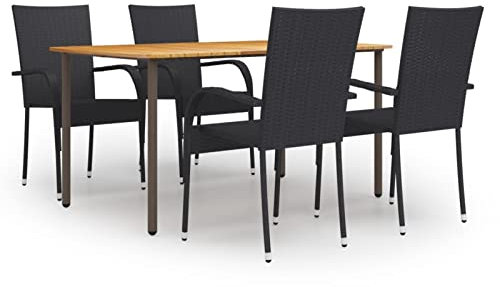BULANED 5-TLG. Garten-Essgruppe, Gartentisch Mit Stühlen Set, Gartenmöbel Set, Sitzgarnitur Garten, Esstisch Stühle Set, Gartensitzgruppe, Lounge Möbel Outdoor, Terassen Möbel, Poly Rattan Schwarz