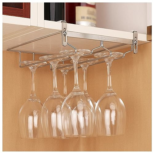 WoHood Adjustable Wine Glass Rack Under Shelf Hanging Wine Glass Holder Stainless Steel Inverted Drainage Wine Glass Hanging Rack Easy Installation For Bar Kitchen Silver (Size : 3 Slots)