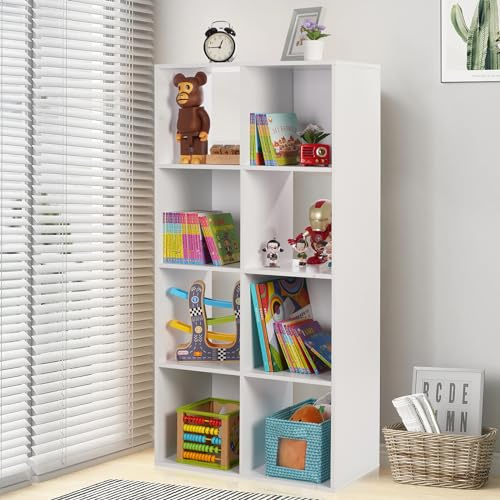 PACHIRA Bücherregal mit 4 Ebenen, 2 * 4 Holz Bücherschrank Stufenregal, Standregal mit 3 Fächern, offenes Aufbewahrungsregal Würfelregal für Kleidung, Spielzeug, Büroregal für Wohnzimmer
