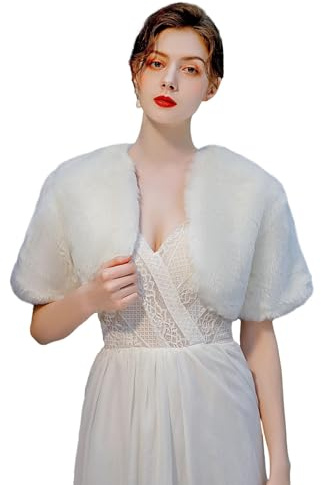 Lifup Chal Estola de Pelo Mujer Boleros, Bufanda de Piel Sintética para Fiesta Bodas Novia Invierno Vestido de Noche Blanco 1
