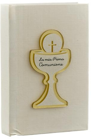 Doni Bomboniere Kommunion 5 Stück Evangelium Kelch und Hostie Mädchen Kind Bormboniera Männlich Ideen Kommunion Original Angebote Weiblich Details Schriftzug La Mia regalo Complete Economiche