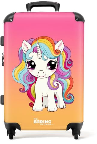 NoBoringSuitcases.com Kinderkoffer, Kinderkoffer Mädchen, Koffer Groß, TSA, Koffer Kinder Mädchen, Kinder Koffer Mädchen, Koffer 20kg Gepäck, Koffer Mittelgroß (Einhorn - Orange-Rosa, 67 cm - 72 L)