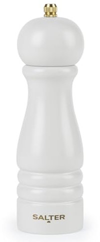Salter BW120291EU7 Molinillo de sal y pimienta de Olea – Molino de condimento de madera, molinillo ajustable, mecanismo de cerámica, molienda manual para cristales de sal y granos de pimienta, gris