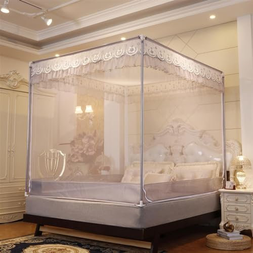 LYXLBX Moskitonetz Bett Baldachin 360 ° Anti-Mückenzelt 3 Seitentür Camping Anti-Fall-Bett 100% Polyester Vorhang Netz Bettwäsche Jurte für Schlafzimmer und Outdoor-Ausflug,Grau-1.8m