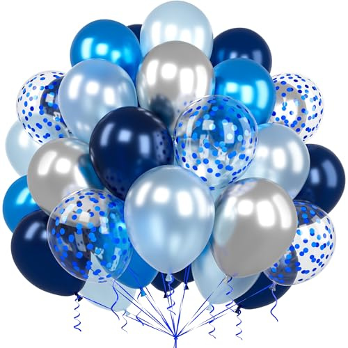 Ousuga Globo Azul Plata, 60 Piezas 12 Pulgadas Globos Plata Azul Marino Metálico Confeti Látex Globos con Cinta para Niños Hombres Cumpleaños Fiesta Boda Baby Shower Graduación Aniversario Decoración