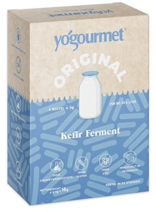 Yogourmet Starterkultur Kefir (6 Beutel = 6 Liter) | Kefir zu Hause herstellen, natürlich, glutenfrei, gentechnikfrei, koscher, halal, 3-g-Beutel