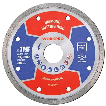 WORKPRO 115mm Super Thin Diamond Cutting Disc (4.5) Segmented Blade for Angle Grinder - Ceramic, Porcelain, Tiles - OSA Safety Certified (1-Pack)