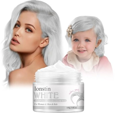 Couleur de cheveux temporaire lavable, couleur de cire de cheveux temporaire cire cheveux naturels baume pour les femmes et les hommes partie cosplay Halloween Noël (Blanc, Blanc)