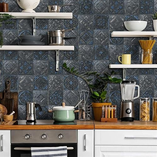 Dunxiles Autocollants pour Carrelage Bleu Gris À Coller sur Carrelages en PVC Auto-Adhésifs Imperméables À l'eau Papier Peint de Cuisine Carreaux de Sol DIY 72 Pcs (15 x 15 cm)