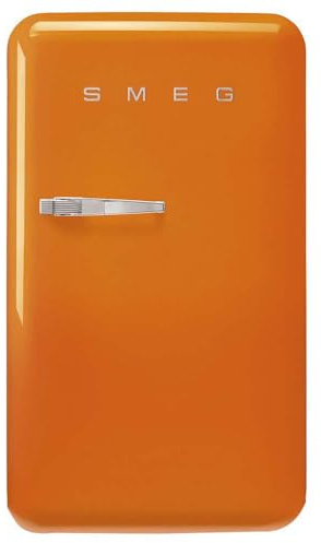 Smeg, FAB10ROR6 Réfrigérateur Table Top Vintage 1 Porte, 122L, Charnières à Droite, Froid Statique, Congélateur 17L, 1 Clayette Réglable, 1 Bac Légumes et Éclairage LED, H 97cm, Orange