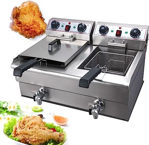 Freidora, Cocina múltiple, freidora de virutas de Acero Inoxidable con Tapas y Cesta de Aceite, Control de Temperatura con Tapa Plateada y Grifo de Drenaje de Cobre, freidora eléctrica para