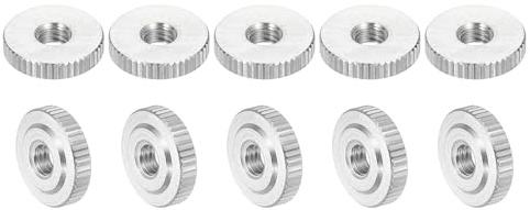 uxcell 10Pcs M4 Knurled Thumb Nuts, 304 Stainless Steel Round Knurled Flat Head Through Hole Handle Nut, Lock Adjusting Nuts, Thin Type, Silver