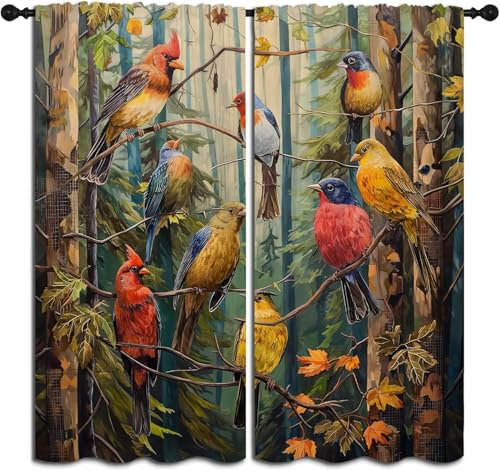 Vorhang Kinderzimmer Tiere Vögel Kinder Vorhänge Mit Ösen Polyester Gardinen Thermovorhang Blickdicht Ösenschal Kindergardinen 280X180 cm (B + H) Für Wohnzimmer,2Er Set-128461480
