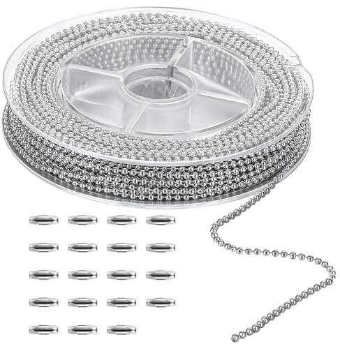 Oruola 10M Ball Chains,2.4mm Silver Necklace Beaded Chain for Jewelry Making with 20pcs Ball Chain Connectors for Dog Tag Chains,DIY Bracelets Keychain Craft,Jewelry Making Supplies