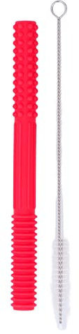 Tube de Dentition Creux en Silicone Souple, Jouet à Mâcher pour bébé, Enfants et Adultes, Soulagement de la Douleur de Dentition, Soins (Rouge)