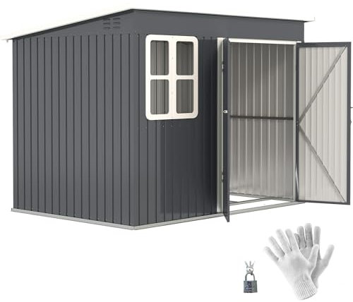 Outsunny 8.5 x 6ft Storage Shed Galvanised Steel Garden Shed, Metal Shed with Foundation Kit, Window, Lockable Wide Doors and Air Vents for Outdoor Patio, Dark Grey