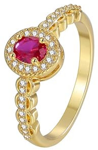 Whoiy Vorsteckring für Ehering Gr. 49 (15.6) für Frauen, Damen Gelbgold Eheringe Au585 Halo mit 0.5ct Laborgezüchteter Rubin