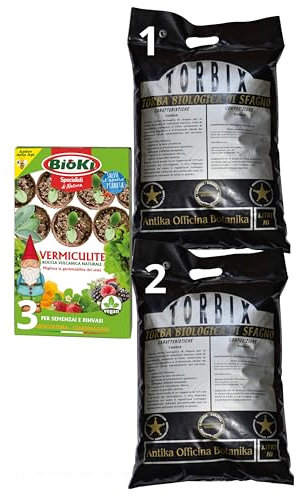 KIT semenzaio Torbix Torba Biologica da Sfagno speciale per Semenzaio 2 Sacchi da 10 Litri e Vermiculite Bioki
