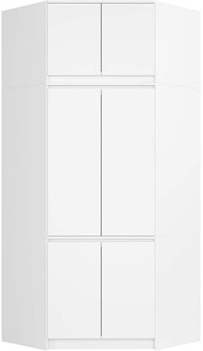 AKORD Armadio Angolare con Rialzo S100, Guardaroba 6 Ante e 9 Ripiani, Mobile Salvaspazio per Camera e Corridoio, 100x235x50 cm, Bianco