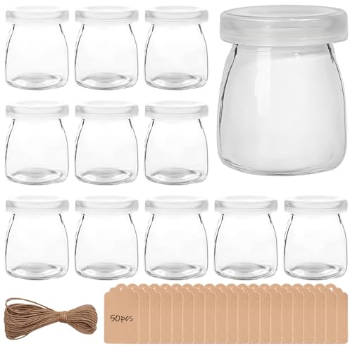 GBKDQQ Lot de 12 pots à yaourt transparents de 200 ml avec couvercle - Verres à dessert transparents avec couvercle - Pour confiture, miel, desserts, bougies, sans BPA