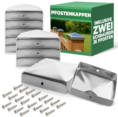 Novatool 10er-Set Edelstahl Pfostenkappen 71x71mm mit Schrauben, Pfostenabdeckung Pfostenkappe 7,1cm Holzpfosten Zaunpfosten Zaun Abdeckung Abdeckkappen Abdeckkappe Zaunkappe Zaunkappen Pfostenschuhe