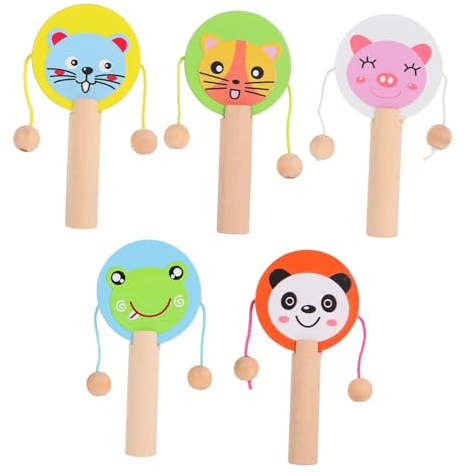Toddmomy 5piezas Carraca Juguete Tambores Sonajeros De Dibujos Animados Para Pequeños Bordes y Esquinas Pulidas