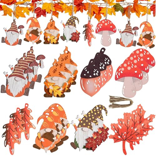 FZYESNO Set di 24 decorazioni autunnali da appendere, in legno, decorazione per interni ed esterni, autunnale colorate per finestre da appendere