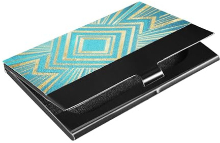 Abstrakte Art Lines Visitenkartenetui mit Kreditkartenetui aus Leder und Edelstahl, quadratisch, für Damen oder Herren, Blau