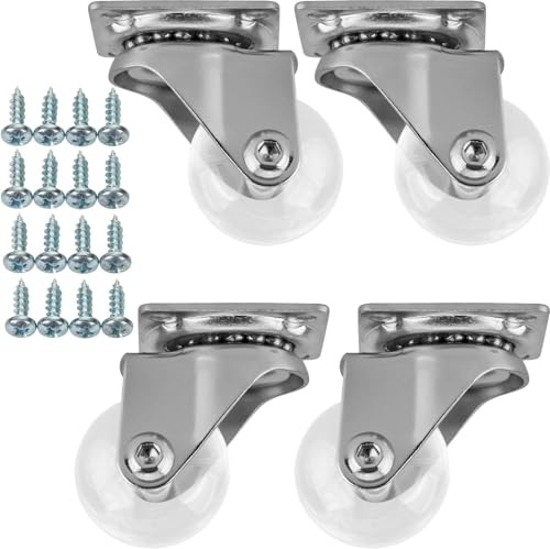 SOTOOLS 4x Lenkrollen ALEX, 35 mm, max. 140 kg, Polyurethan, transparent | 360° drehbar, ohne Bremse, mit Anschraubplatte, Schraubenset 5 x 17 mm. Für Möbel, bis 140 kg.