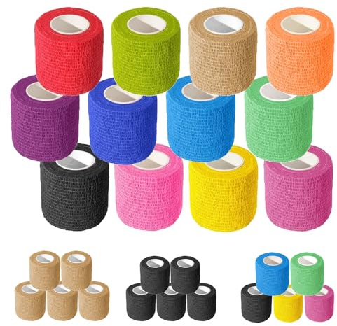 KVM Selbstklebende Bandage, 12er-Pack, 5 cm x 4,6 m, Atmungsaktive Kohäsive Bandagenwickelrollen, Elastisches Tape für Sport, Handgelenk, Knöchel (Farbig)
