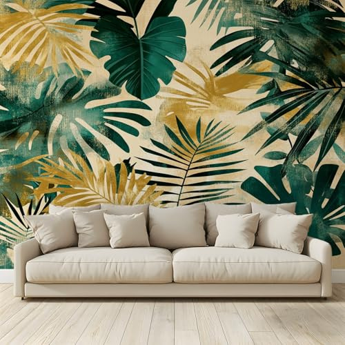 Papel pintado 3D personalizado Gran Mural Hojas Plantas Hojas Palma Papel Pintado Fotomural Papel no tejido Dormitorio Salón Sofá TV Cafe Restaurante Hotel Fondo de Pared 300 x 210 cm