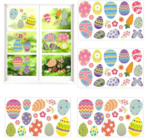 70 PCS Easter Window Stickers, Double Sided Easter Window Clings, Static Cling Easters Egg Decorations for Spring Windows Stickers Decoration, Home Party Kids(4 Sheets)