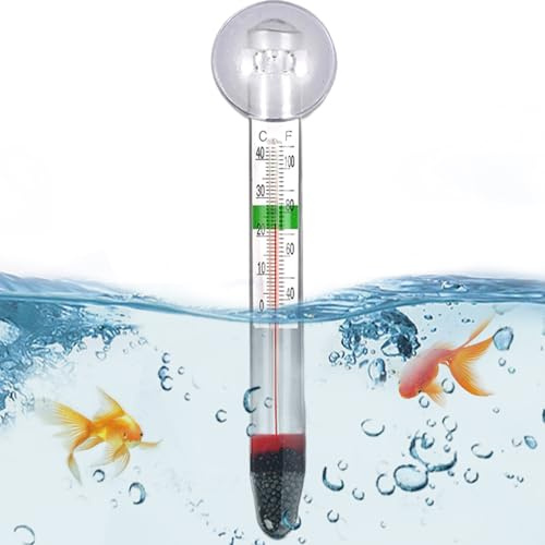 Aquarium Thermometer Submersible Glass Fish Tank Thermometer with Suction Cup, Floating Type Stick On for Freshwater and Saltwater Fish