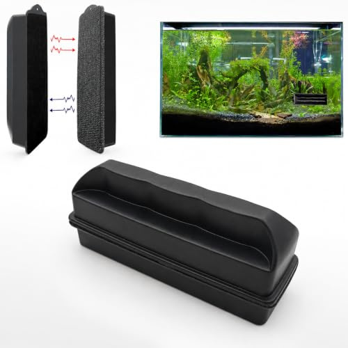 Fish Tank Magnetic Glass Cleaner, Removes Algae from Inner Glass, Up to 6mm | Floating square brush, dual-sided pads, cleans tight corners, scratch-free care, ideal on aquariums, windows and windscreens